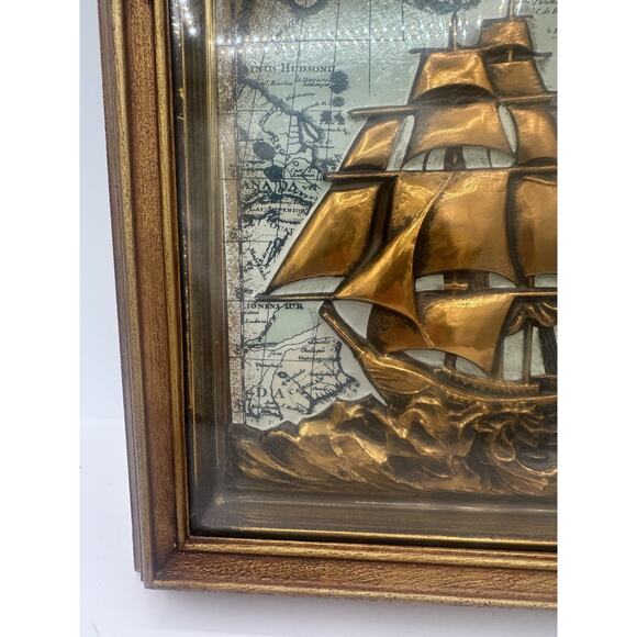 50s Mid Century Vtg Gold Clipper Ship Pirate Sailing Wall Hanging Framed 3D - Picture 5 of 11
